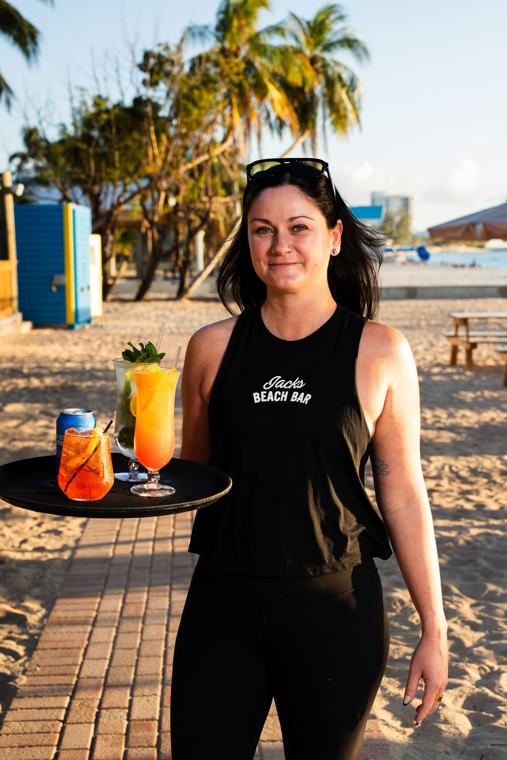 Jacks Beach Bar server on the beach